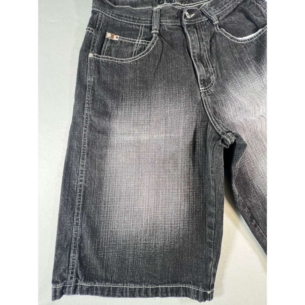 Southpole Mens Baggy Denim Shorts 32 Faded Black Y2K Contrast Stitch Streetwear - Picture 2 of 9